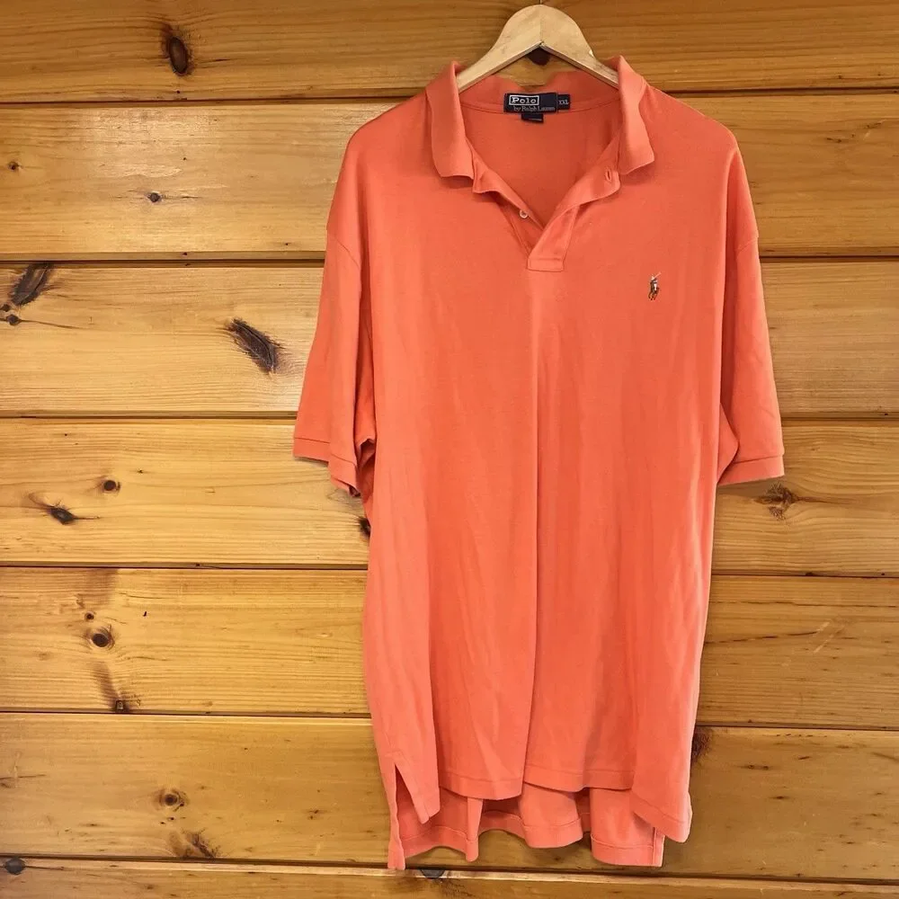 Ralph Lauren Polo Shirt Men Size 2XL XXL Orange Cotton Stretch Mesh Short Sleeve
